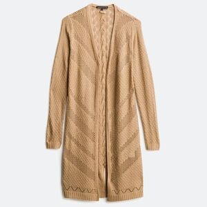 Love Ellie Anastasia Braid Pointelle Duster Cardigan, Tan